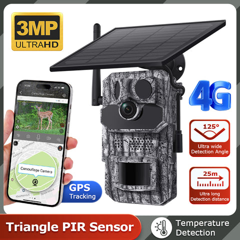 3PCS PIR 4G Invisible Hunting Camera  Full Color 940nm With GPS 3MP With Solar Panel