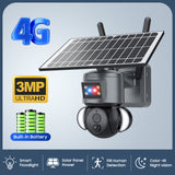 4G Solar Panel With Battery-powered 3MP Sound and Light Alarm Color Night Vision Outdoor Security PTZ Camera